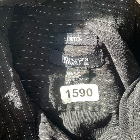 Bruno Men’s Short Sleeve Button Down Shirt size L, Black Stripes - Picture 5 of 7